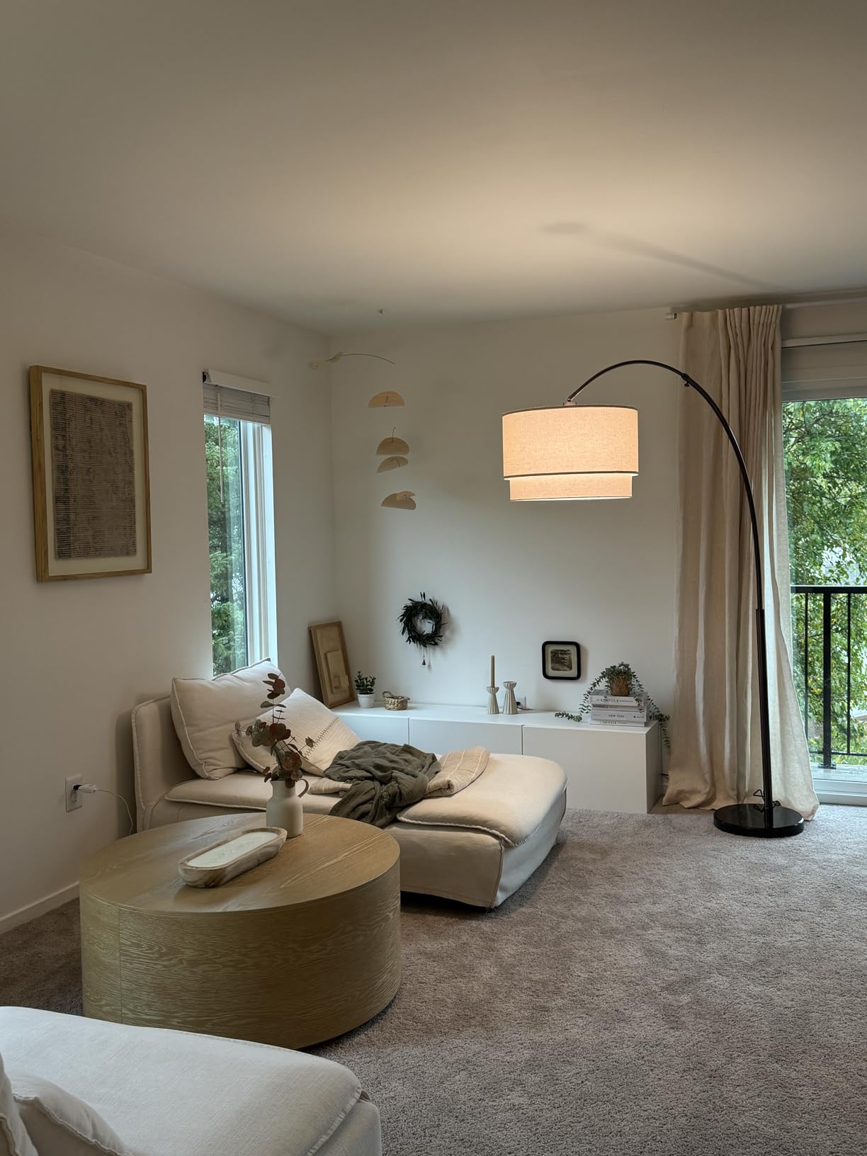 Brightech Mason Arc Floor Lamp - Modern Corner Standing Lamp with Unique Hanging Drum Lamp Shade for Living Room - Bright Overhead, Curved Hanging Light for Bedroom. Library, Den - Bronze customer photo 1