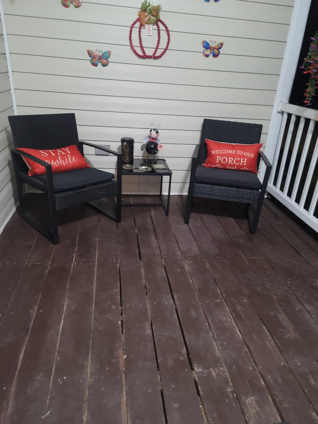 Flamaker 3 Pieces Patio Furniture Set Outdoor Wicker Bistro Chair (Black) | Modern Patio Conversation Rattan Front Porch Chairs Set of 2 with Coffee Table for Balcony and Yard customer photo 1