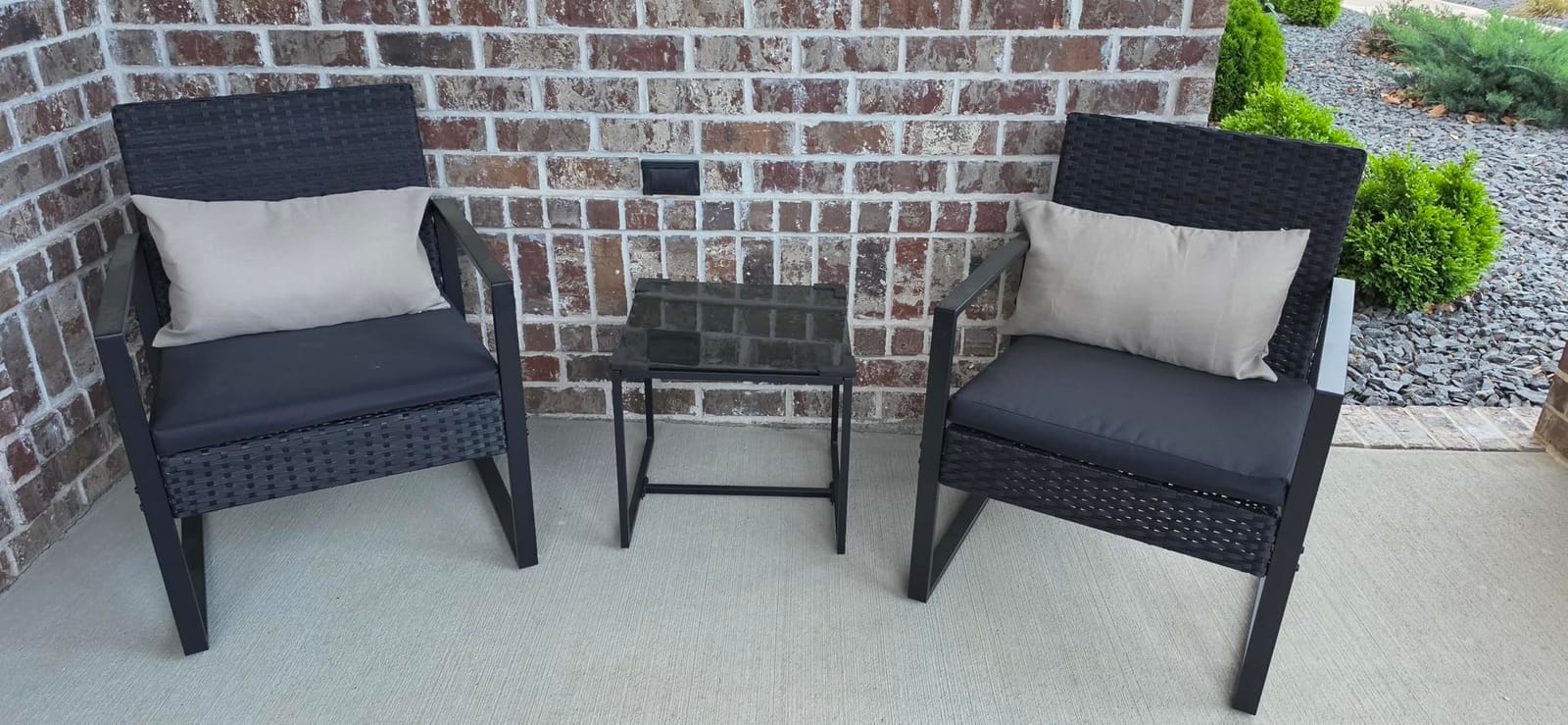 Flamaker 3 Pieces Patio Furniture Set Outdoor Wicker Bistro Chair (Black) | Modern Patio Conversation Rattan Front Porch Chairs Set of 2 with Coffee Table for Balcony and Yard customer photo 2
