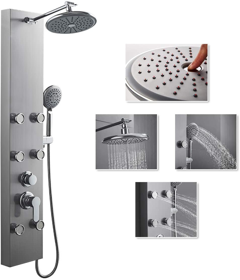 ROVATE Shower Panel Tower System with Adjustable 6 Body Jets, Brushed customer photo 2