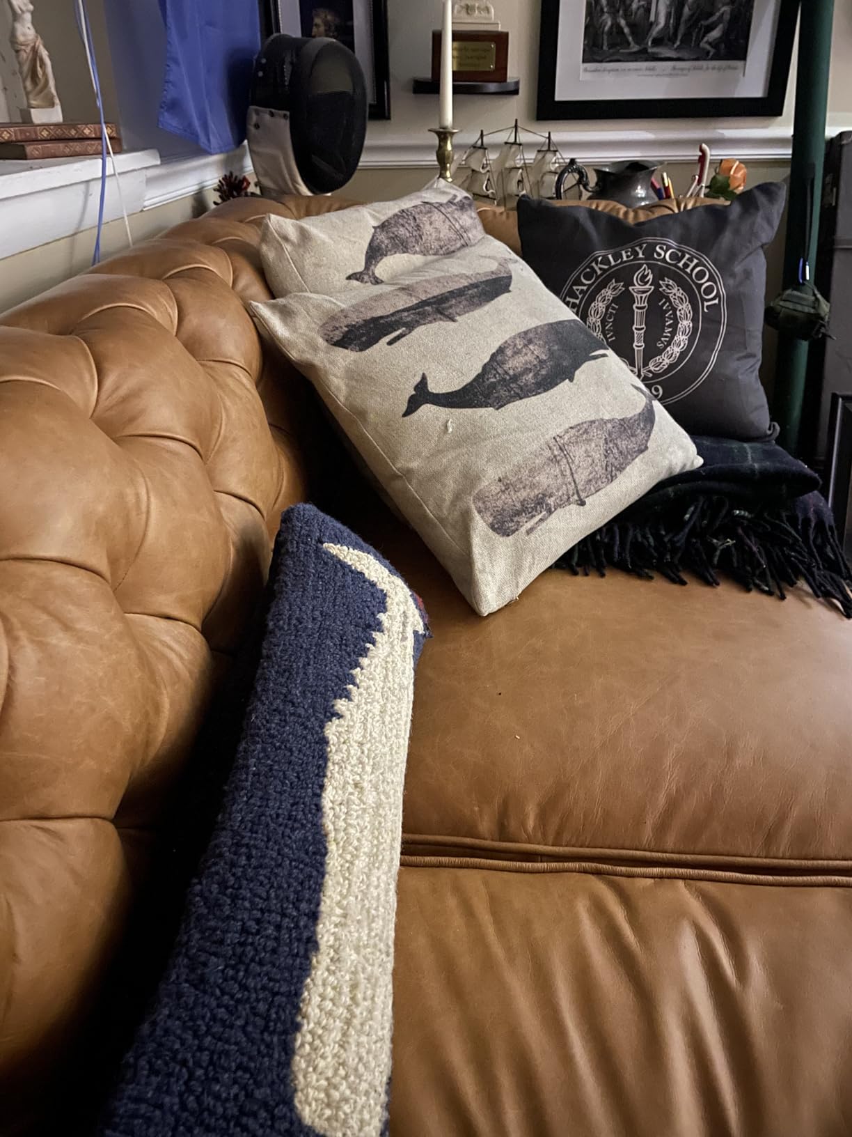 POLY & BARK Lyon 87.4” Leather Sofa in Cognac Tan – Full-Grain Pure-Aniline Italian Leather, Deep Button Tufting, Rolled Arms and Espresso Wood Legs – Chesterfield Style for Elegant Living Rooms customer photo 2