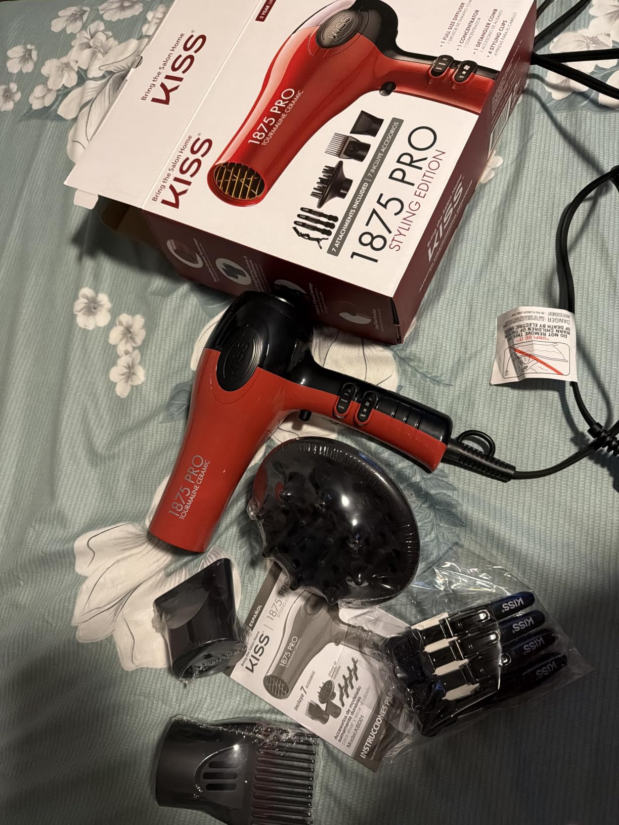 Kiss 1875 Watt Pro Tourmaline Ceramic Hair Dryer, Styling Edition, 3 Heat Settings, 2 Speed Settings, Cool Shot Button, 7 Blow Dryer Accessories Included, 2-Year Warranty - Red customer photo 1