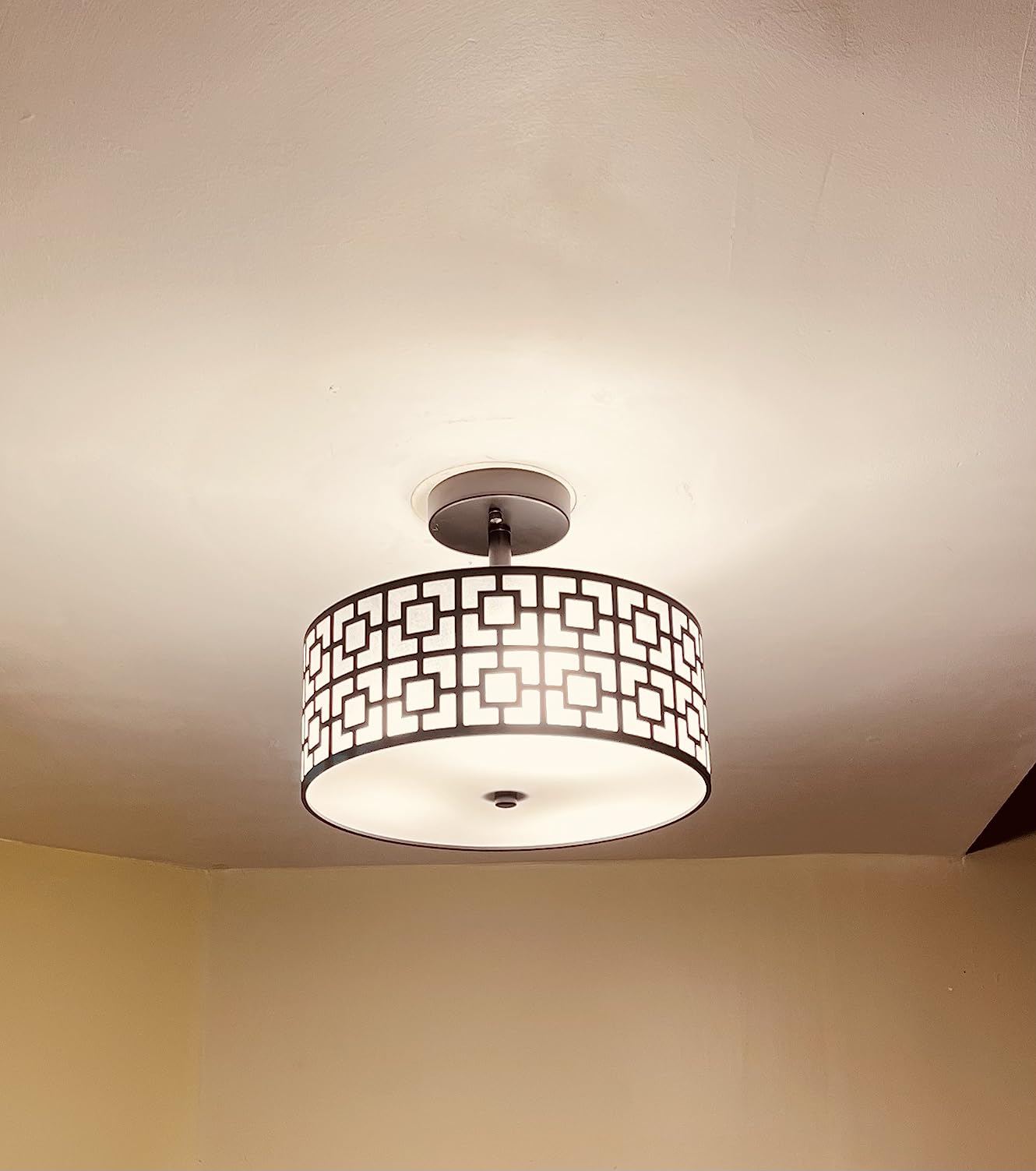DLLT Flush Mount Ceiling Light: Modern 3-Light Semi Flush Mount Ceiling Light Fixture - Drum Kitchen Lighting Fixture for Dining Room - Black Bedroom Ceiling Lamp with Double Shade customer photo 1