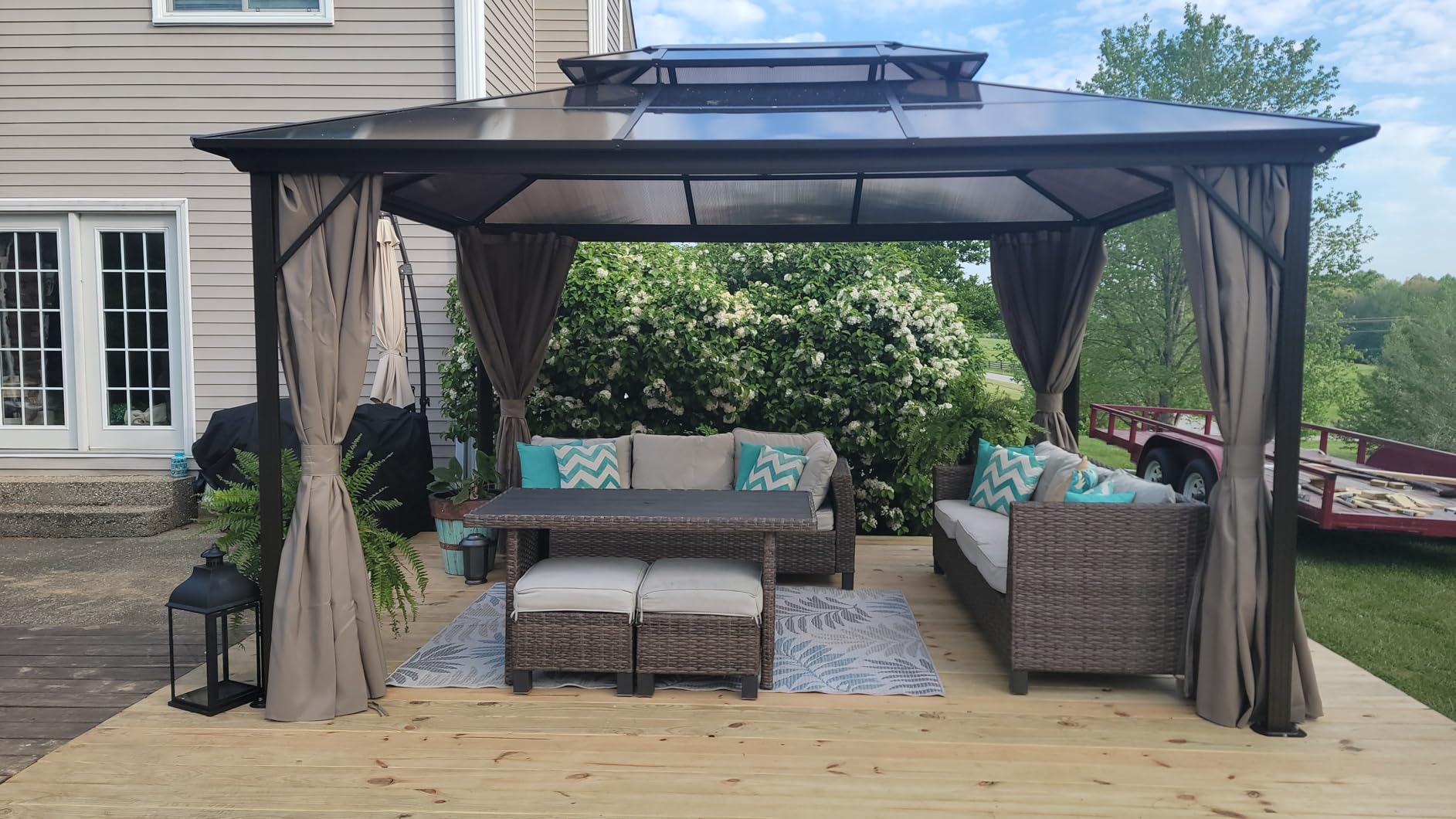 YOLENY 10'x13' Hardtop Gazebo, Outdoor Polycarbonate Double Roof Canopy, Aluminum Frame Permanent Pavilion with Curtains and Netting, Sunshade for Garden, Lawns, Patio customer photo 1