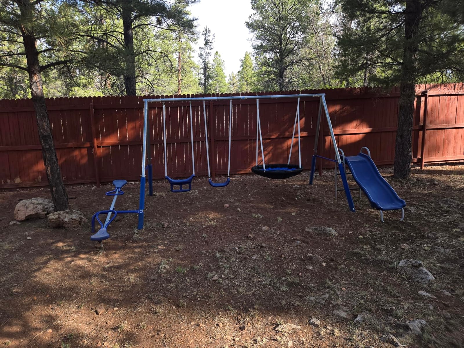 Free N Swing - 7 User / 5 Station Swing Set, Outdoor for Kids with 5' Slide. Easy Assembly Playground Set with Galvanized Metal Frame for Backyards, 168