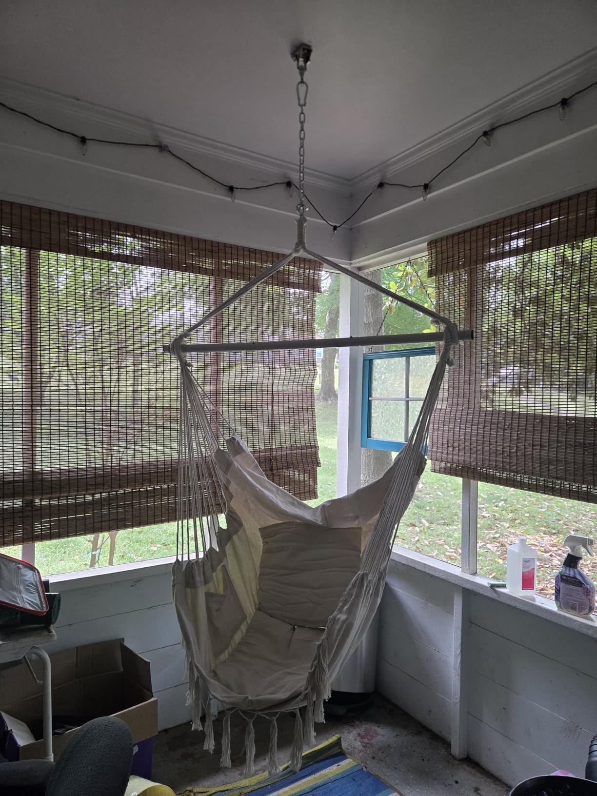 Y- STOP Hammock Chair Hanging Rope Swing, Max 500 Lbs, 2 Cushions Included, Large Macrame Hanging Chair with Pocket, Cotton Weave for Superior Comfort, Durability (Dark Grey) customer photo 2