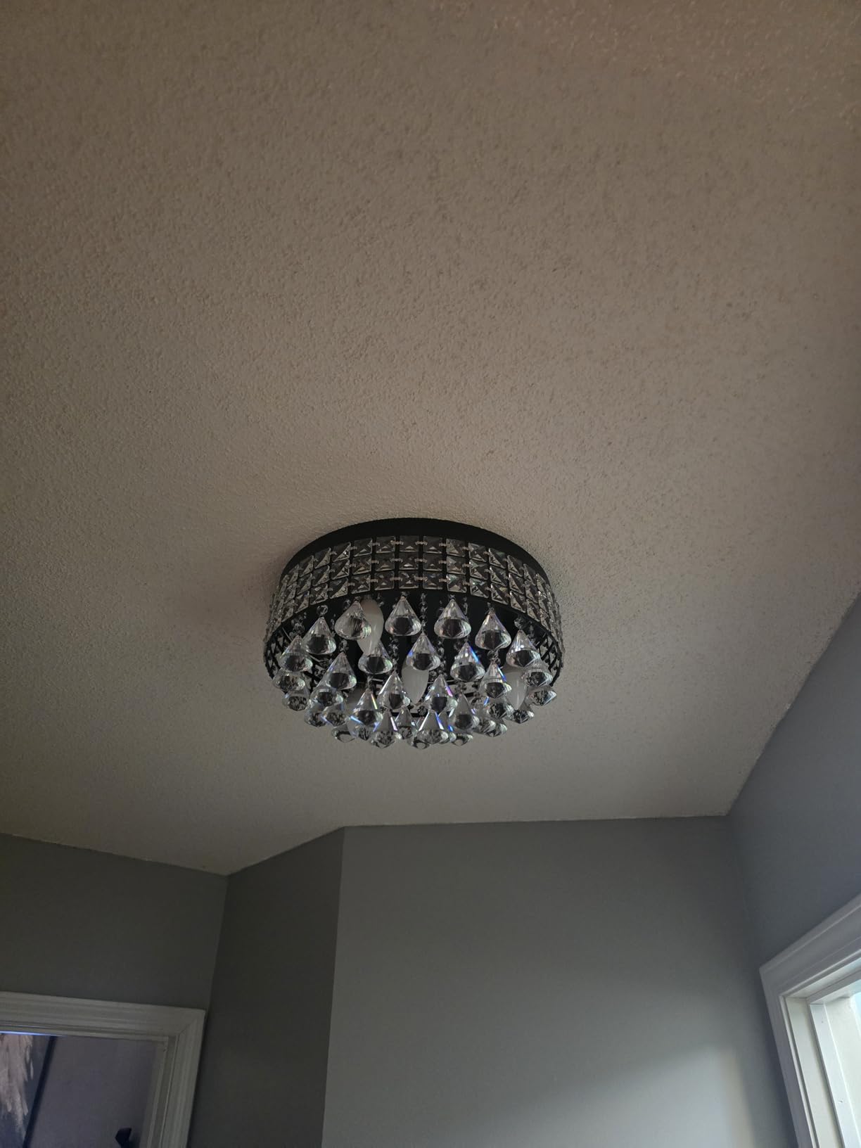 Maxax 4 Lights Crystal Chandelier, Modern Drum Ceiling Light Fixture Lamp, Raindrop Flush Mount Round Metal Shade, for Dining Room, Living Room, Bathroom, Bedroom, Chrome customer photo 2
