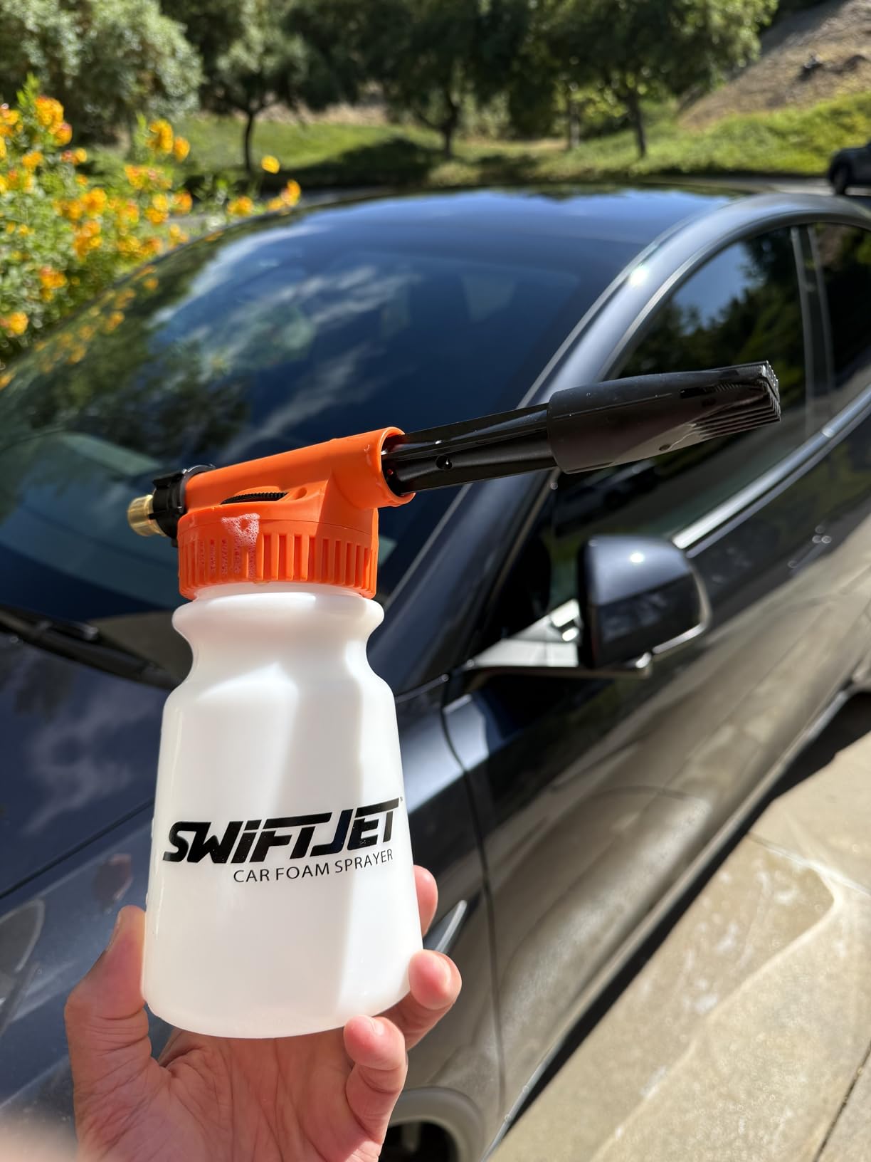 SwiftJet Car Wash Foam Gun + Microfiber Wash Mitt - Foam Cannon Works with Any Soap - Garden Hose Car Foam Sprayer - Car Wash Kit - Car Accessories Foam Blaster (Orange Foam Gun with Mitt) customer photo 1