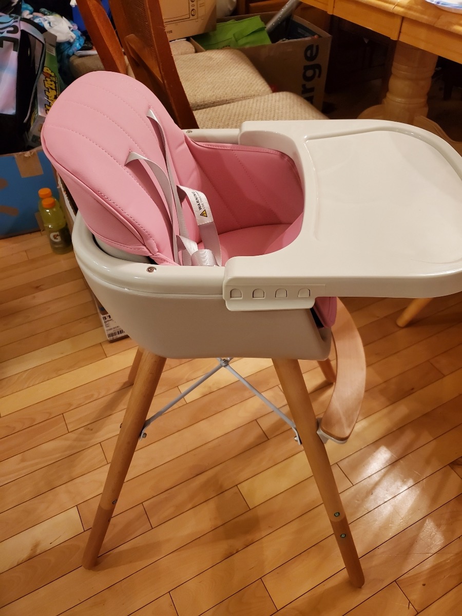 BABY JOY Convertible Baby High Chair, 3 in 1 Wooden Highchair/Booster/Chair with Removable Tray, Adjustable Legs, 5-Point Harness, PU Cushion and Footrest for Baby, Infants, Toddlers (Beige) customer photo 2