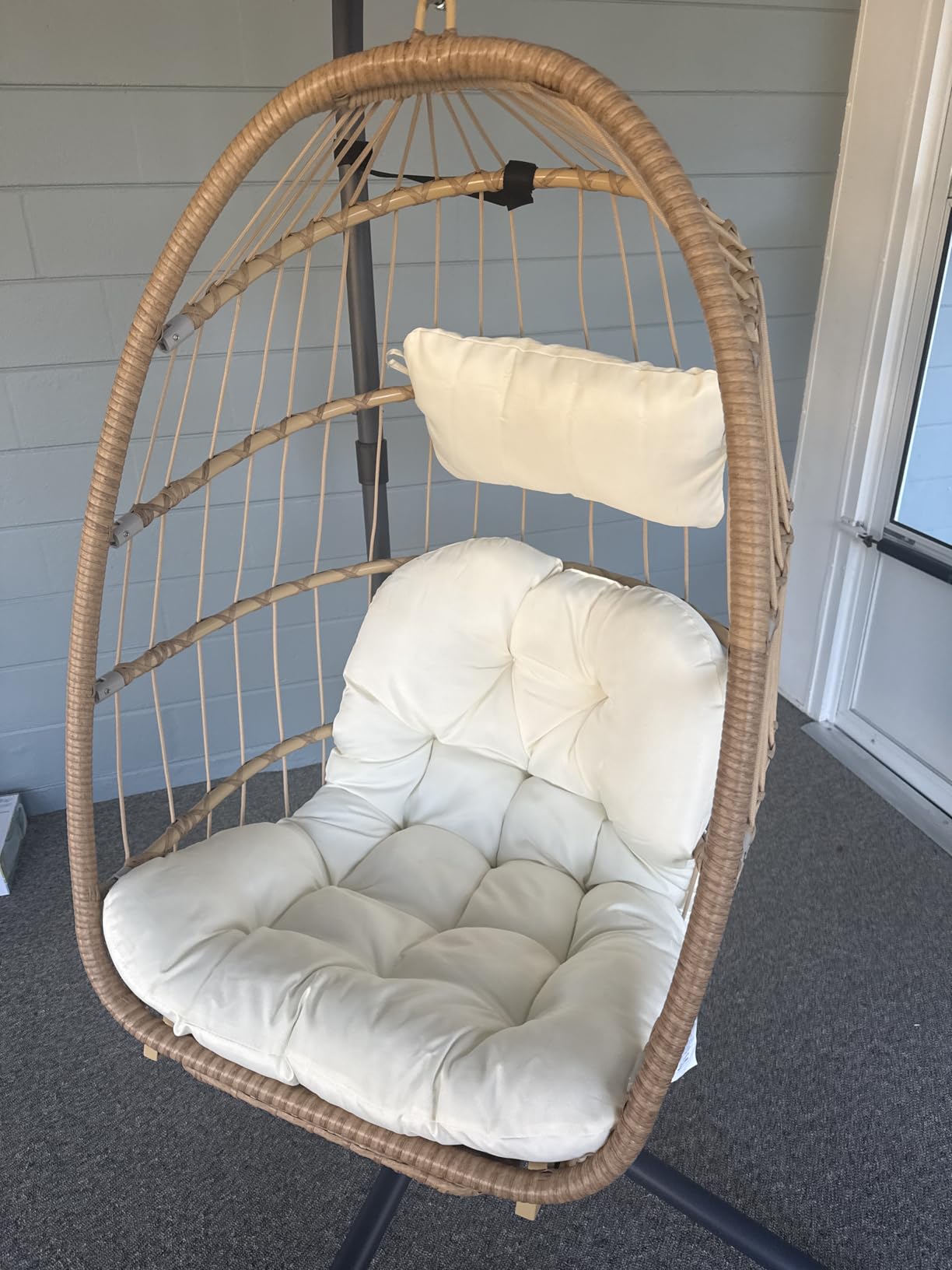 Brafab Swing Egg Chair with Steel Stand for Indoor Outdoor Patio Porch | Wicker Egg Swing Chair with Aluminum-Steel Frame and UV Resistant Cushion, Patio Lounge Hammock Chairs 370LBS Capacity customer photo 1