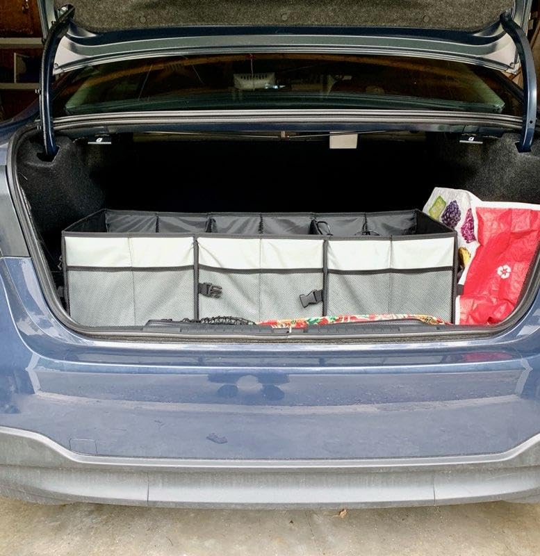 Simniam Large Trunk Organizer for Car, Foldable Multi Compartment Car Trunk Organizer with 2 Retractable Straps, Suitable for All Kinds of Cars, SUV, Minivan - 4 Compartments Red customer photo 1