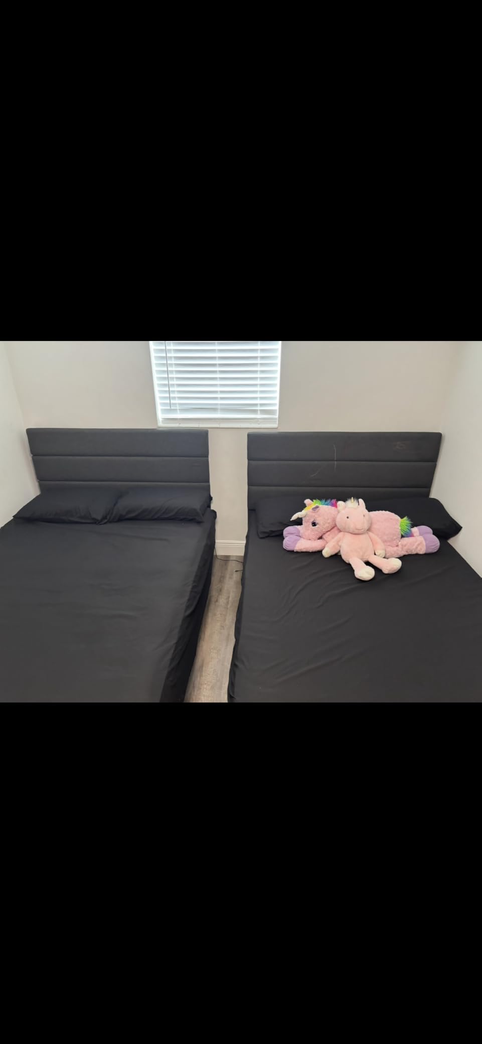 Allewie Queen Size Platform Bed Frame with Fabric Upholstered Headboard | Wooden Slats Support, Fully Upholstered Mattress Foundation, No Box Spring Needed, Easy Assembly, Noise-Free, Dark Grey customer photo 2