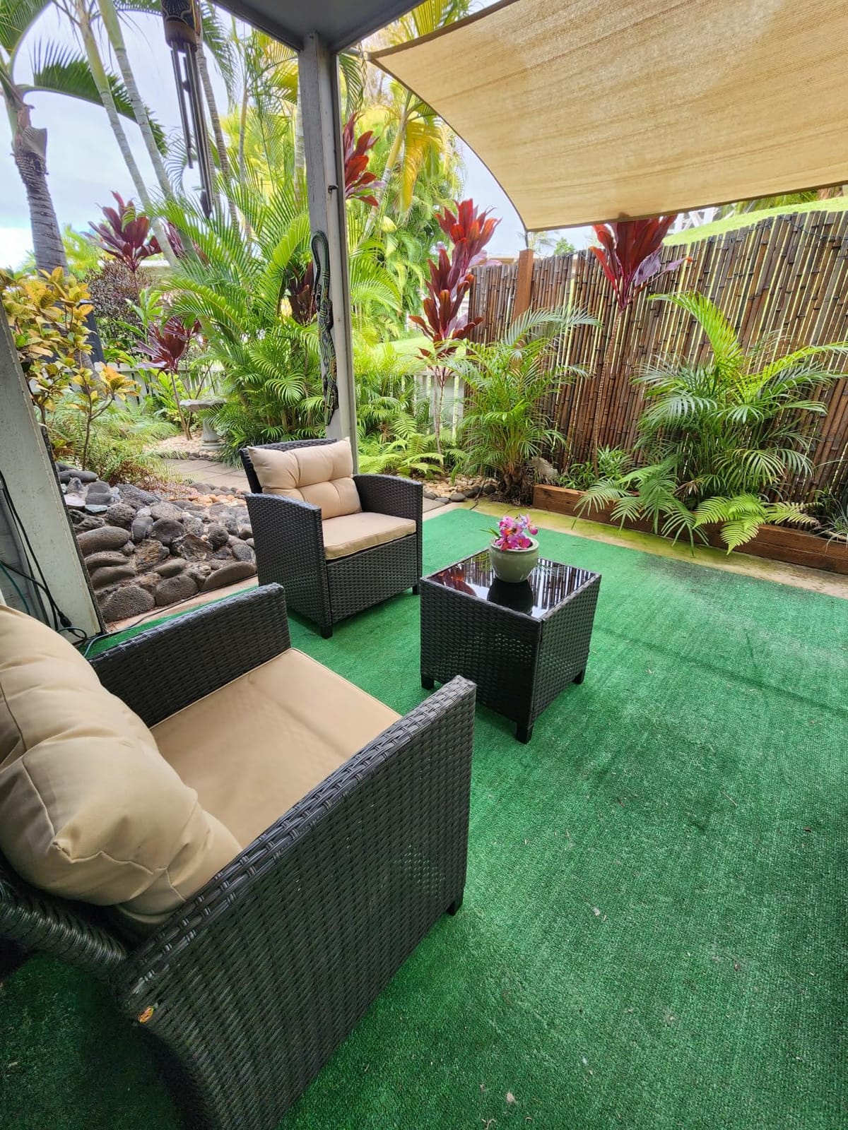 Tangkula 3 Pieces Patio Furniture Set, PE Rattan Wicker 3 Pcs Outdoor Sofa Set w/Washable Cushion and Tempered Glass Tabletop, Conversation Furniture for Garden Poolside Balcony (Beige) customer photo 2