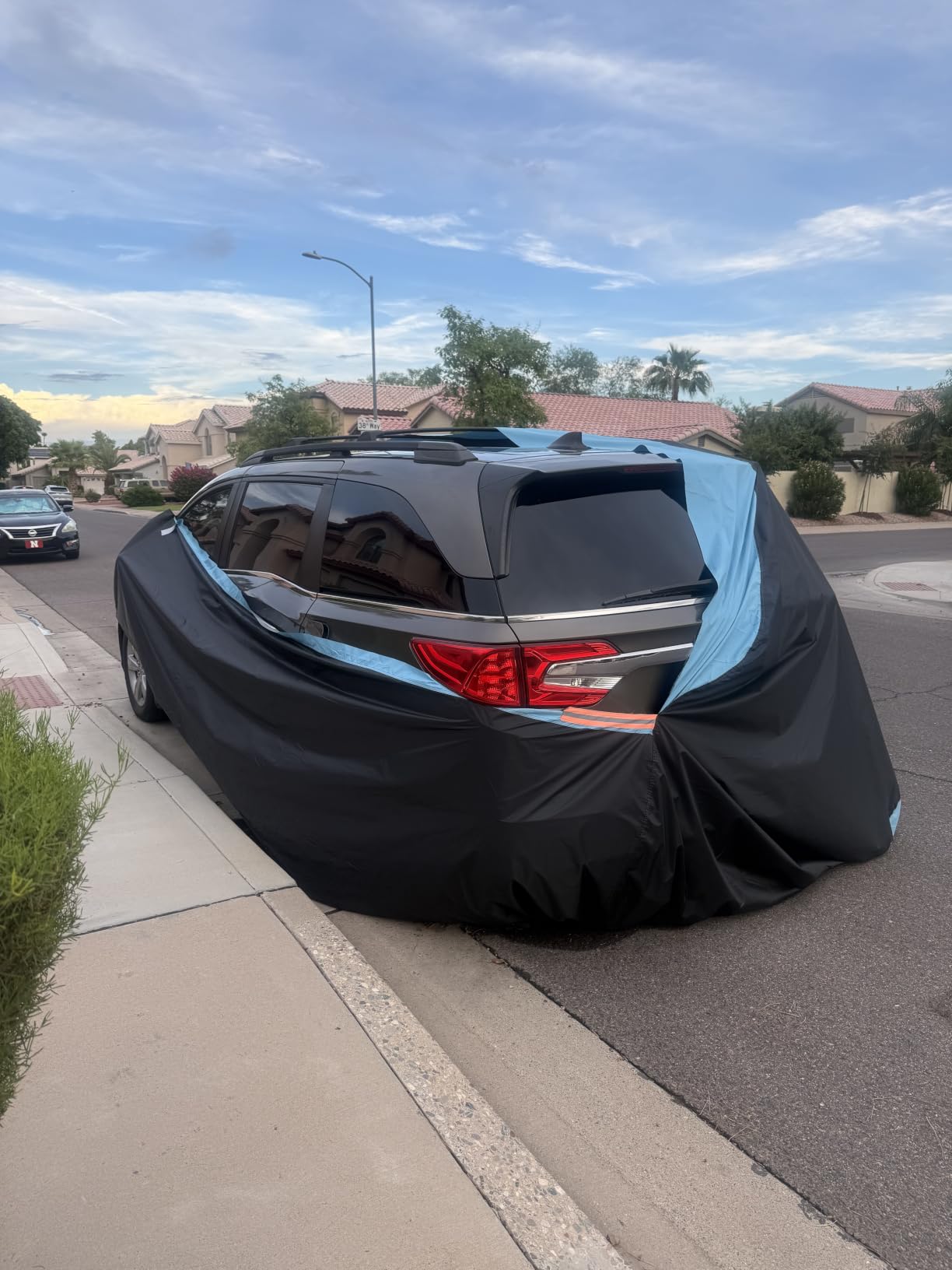 MORNYRAY Waterproof Car Cover All Weather Snowproof UV Protection Windproof Outdoor Full car Cover, Universal Fit for Sedan (Fit Sedan Length 194-206 inch, Blue) customer photo 1