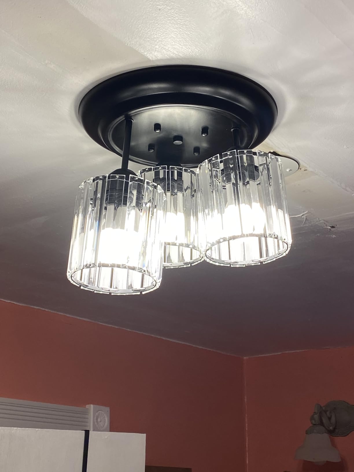 TISLYCO Modern Raindrop Crystal Chandelier, 3 Lights Flush Mount Ceiling Light, Silver Modern Mini Ceiling Light Fixture for Bedroom, Dining Room, Living Room, Hallway, Closet, Bathroom customer photo 2