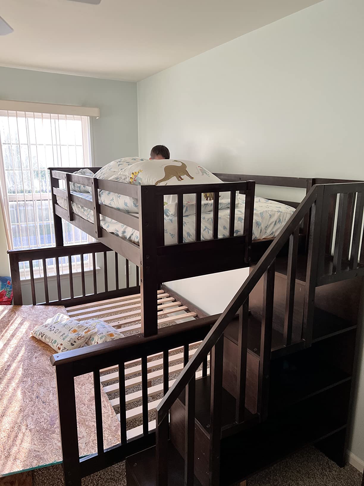MERITLINE Twin Over Full Bunk Bed with Stairs and Storage Drawers, Wooden Bunk Bed Frame with Full-Length Guardrails, Detachable Bunk Beds for Kids Teens Adults (White) customer photo 1