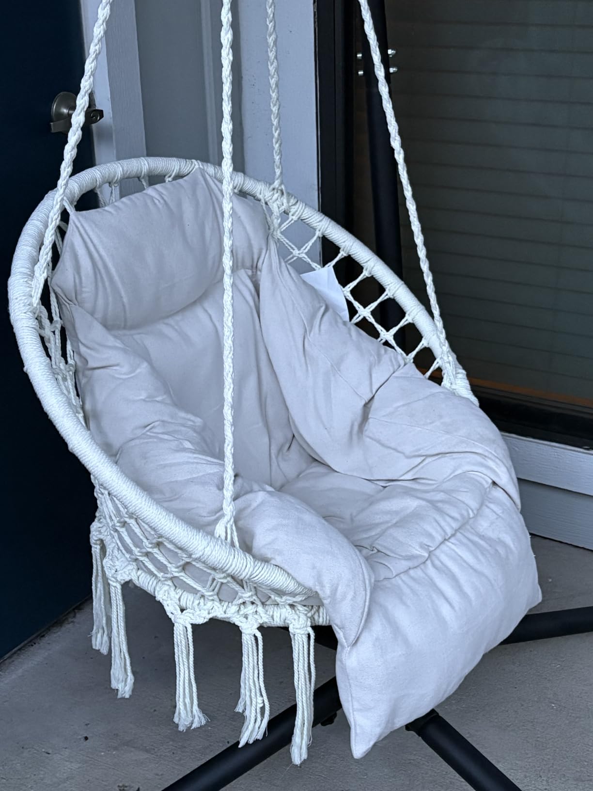 SONGMICS Hanging Chair, Boho Swing Chair with Large, Thick Cushion | Hammock Chair, Holds up to 264 lb, Accessories Included, Cream White, SOGNIA Collection, UGDC042M01V3 customer photo 1