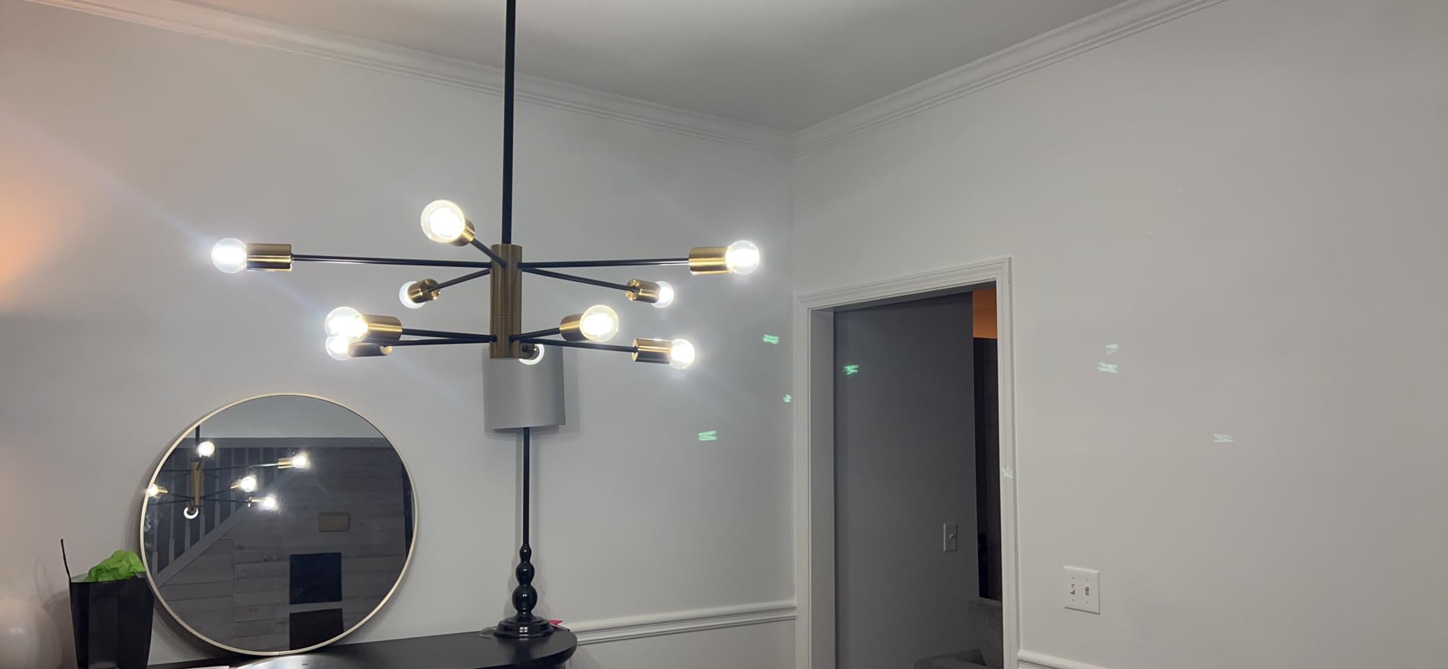 KAISITE Modern Chandelier Dining Room Light Fixture Over Table 10-Light Sputnik Chandelier Ceiling Light Fixture Height Adjustable Black and Gold Mid Century Pendant Lighting for Kitchen Living Room customer photo 1