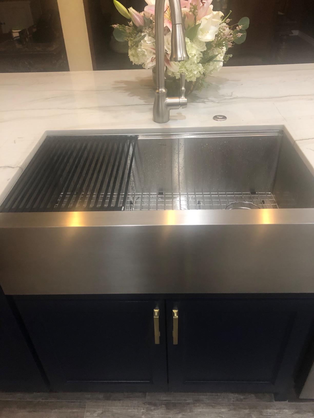 KRAUS Kore Workstation 33-inch Farmhouse Modern Flat Apron Front 16 Gauge Black Stainless Steel Single Bowl Kitchen Sink in PVD Gunmetal Finish with Accessories, KWF410-33/PGM customer photo 1