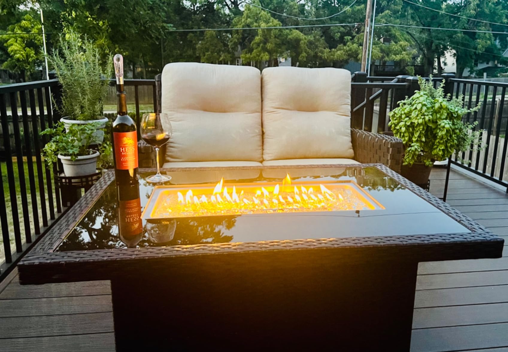 NICESOUL Wicker Propane Fire Pit Table, 60000 BTU Large Natural Gas Firepit Tables, 43'' Rectangle CSA Fireplaces for Deck Backyard, Fire Table with Windguard&Glass Rocks&Cover, Gray customer photo 1
