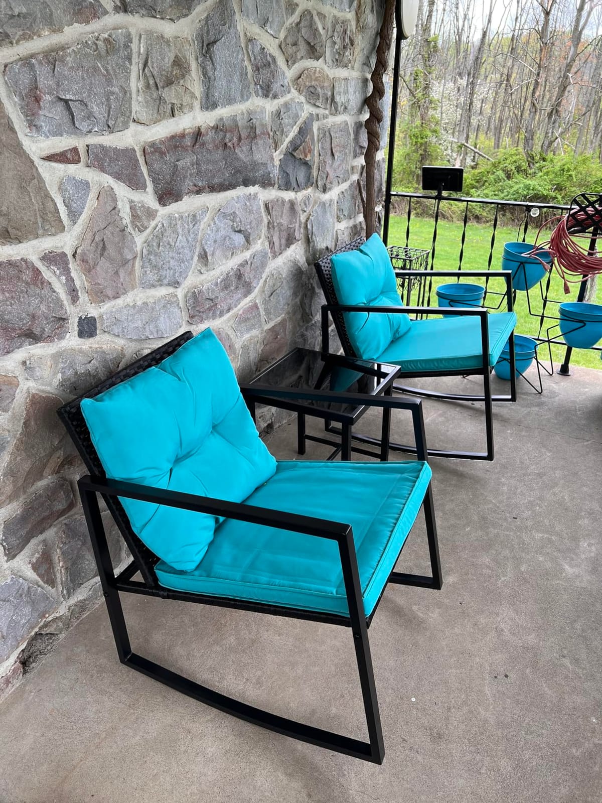 Greesum 3 Pieces Rocking Wicker Bistro Set,Patio Conversation Sets,Beige customer photo 1