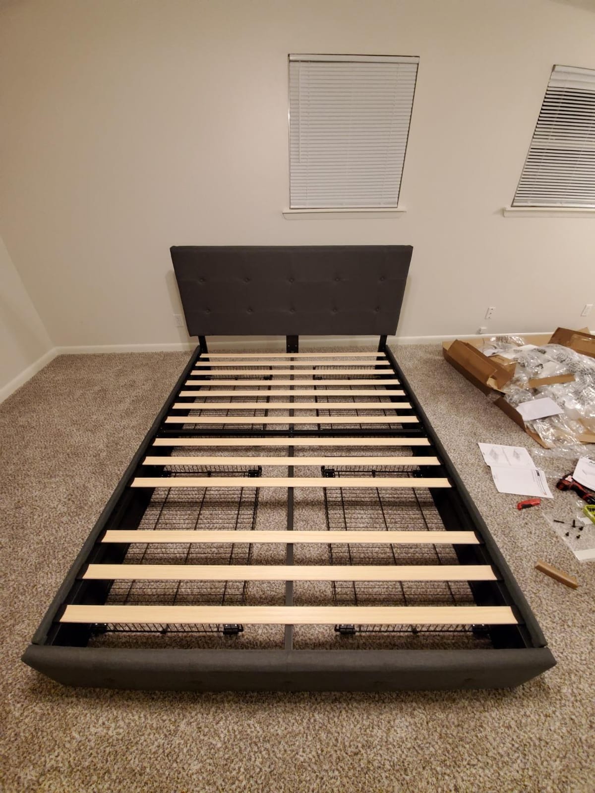 Allewie Upholstered Queen Size Platform Bed Frame with 4 Storage Drawers and Headboard, Square Stitched Button Tufted, Mattress Foundation with Wooden Slats Support, No Box Spring Needed, Dark Grey customer photo 1