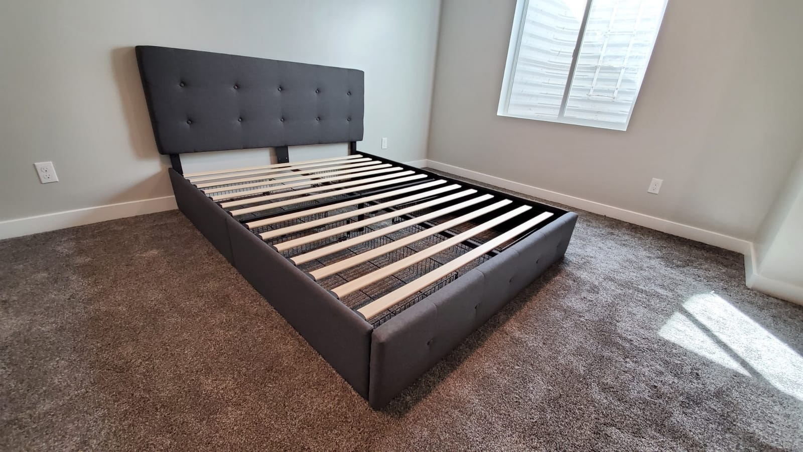 Allewie Upholstered Queen Size Platform Bed Frame with 4 Storage Drawers and Headboard, Square Stitched Button Tufted, Mattress Foundation with Wooden Slats Support, No Box Spring Needed, Dark Grey customer photo 2