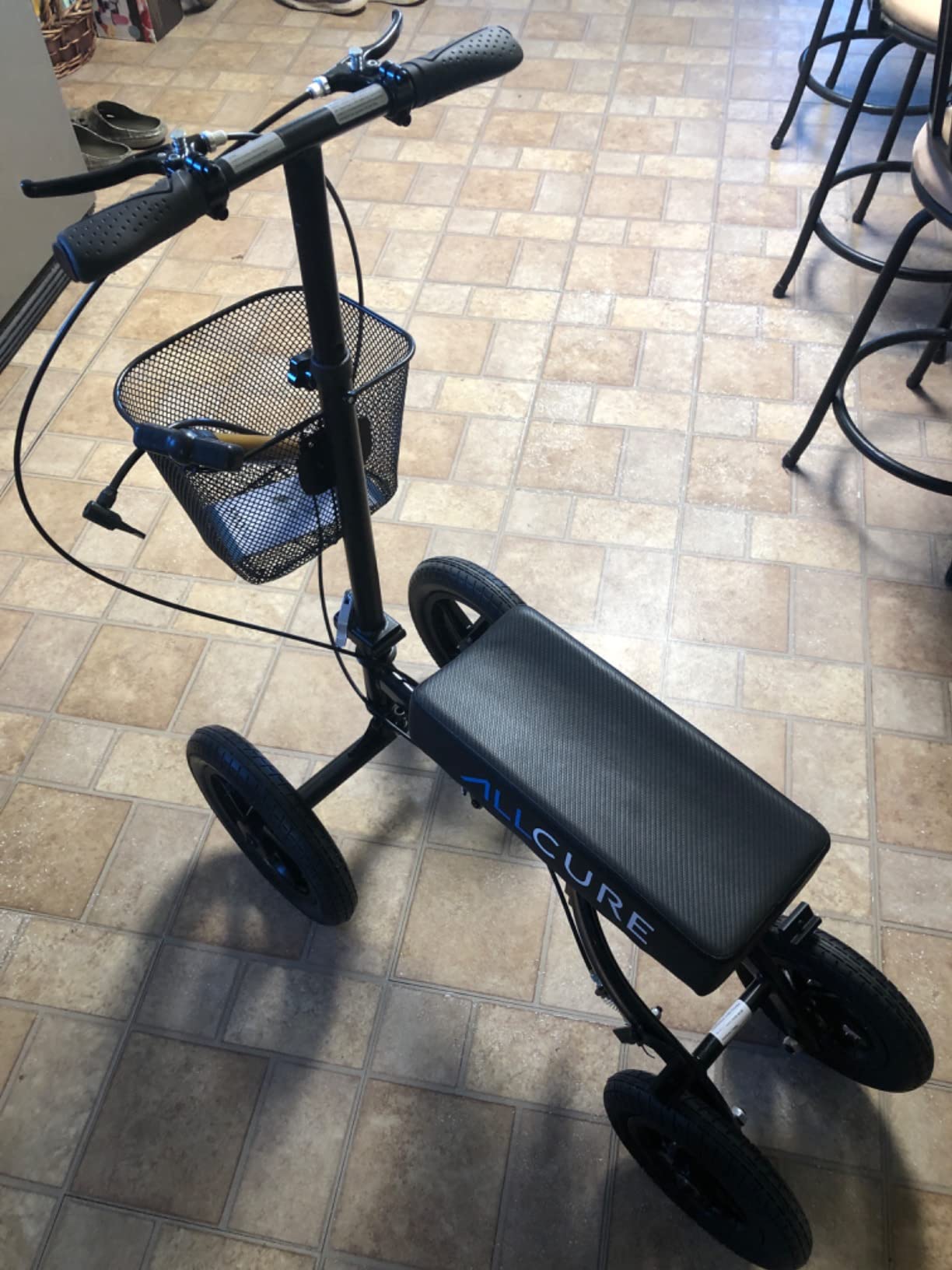 Quad All Terrain Foldable Medical Steerable Knee Walker Scooter, Walking Aid Roller for Foot Injuries, Height Adjustable Crutch Alternative, Deluxe Brake System & Basket, Black customer photo 1