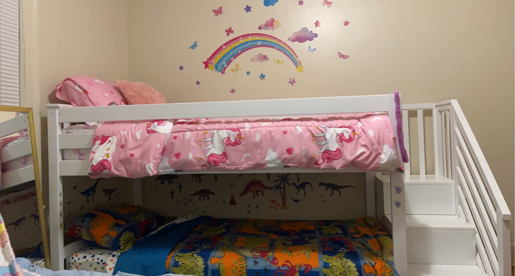 Max & Lily Low Bunk Bed, Twin-Over-Twin Bed Frame For Kids With Stairs, White customer photo 1