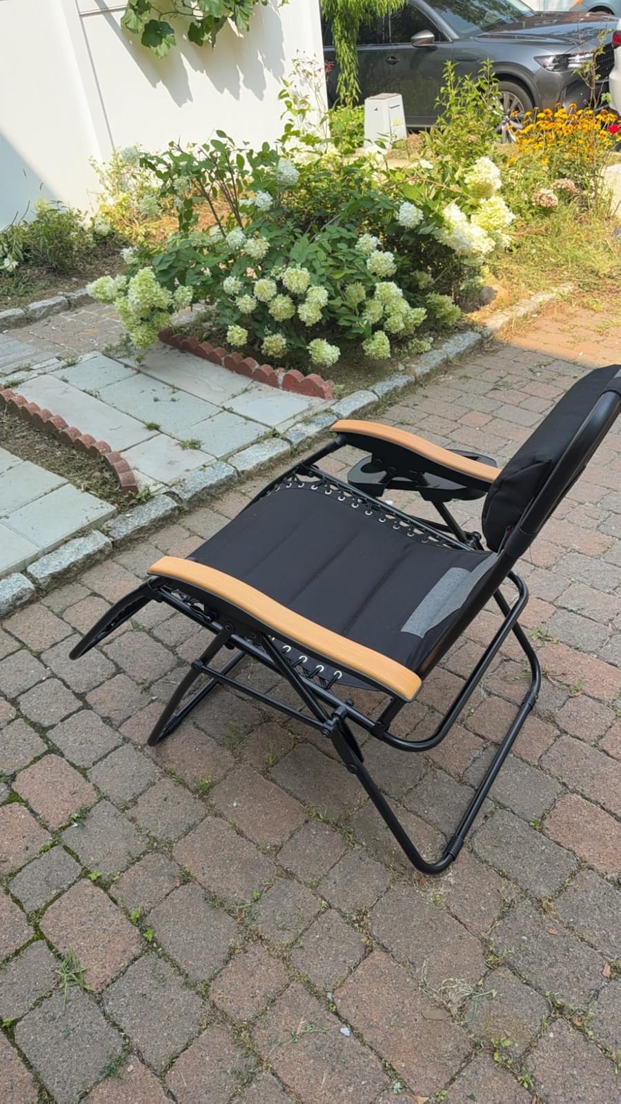 PHI VILLA XXL Padded Zero Gravity Chair, Cup Holder, Black | Foldable Patio Recliner, 30