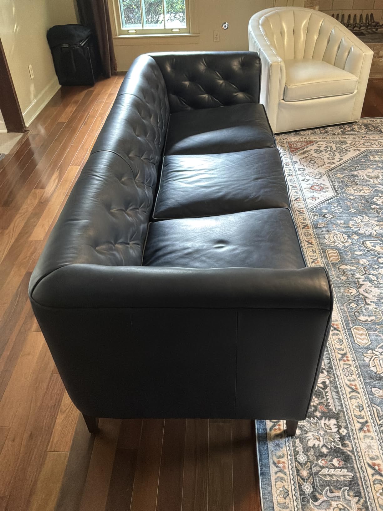 POLY & BARK Essex 89” Full-Grain Italian Leather Sofa – Tufted Back, Feather-Down Comfort, Solid Wood Frame, Cognac Tan customer photo 1