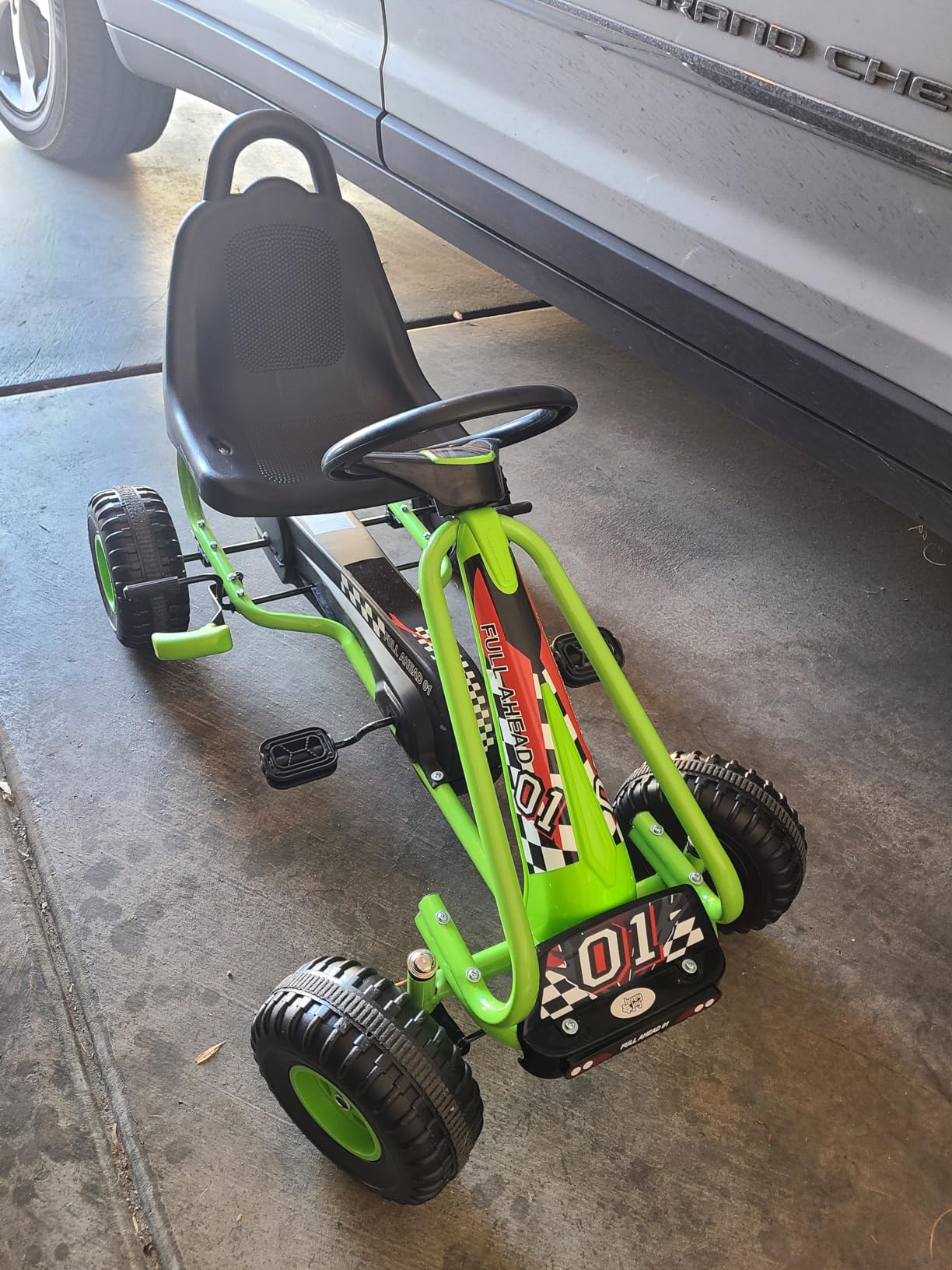 HONEY JOY Go Kart for Kids, 4 Wheel Pedal Powered Go Cart with Steering Wheels & Adjustable Seat, Safety Hand Brake, Non-Slip Tires, Outdoor Off-Road Racer Ride On Pedal Car for Boy Girl (Red) customer photo 2