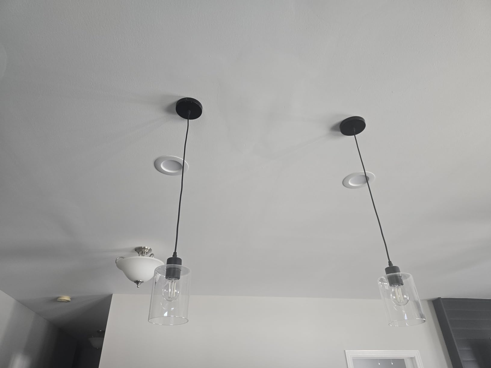 Modern Black Farmhouse Clear Glass Cylinder Pendant Light Fixture,Island Lights for Kitchen,Mini Pendant Lighting for Kitchen Island Decor - 4.75 Inch Shade 58 Inch Cord (Black 2 Pack) customer photo 2