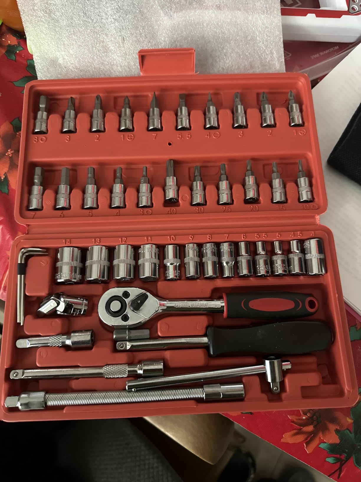 Egofine 46 Pieces 1/4 inch Drive Socket Ratchet Wrench Set, with Bit Socket Set Metric and Extension Bar for Auto Repairing and Household, with Storage Case customer photo 2
