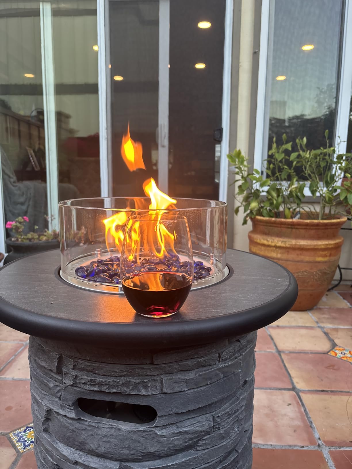 BAIDE HOME Outdoor Propane Fire Pit Table, Round Porcelain Tile Top 22
