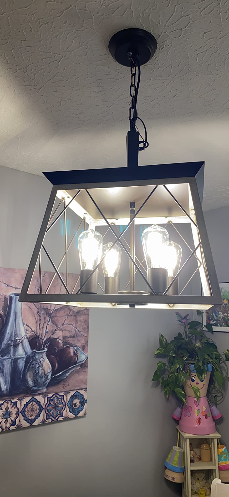 Q&S Dining Room Chandelier Light Fixtures,Farmhouse Rustic Vintage Antique Linear Chandeliers Pendant Ceiling Light Fixture for Kitchen Island Bar Office Coffee Shop 5-Lights Oak and ORB UL Listed customer photo 1
