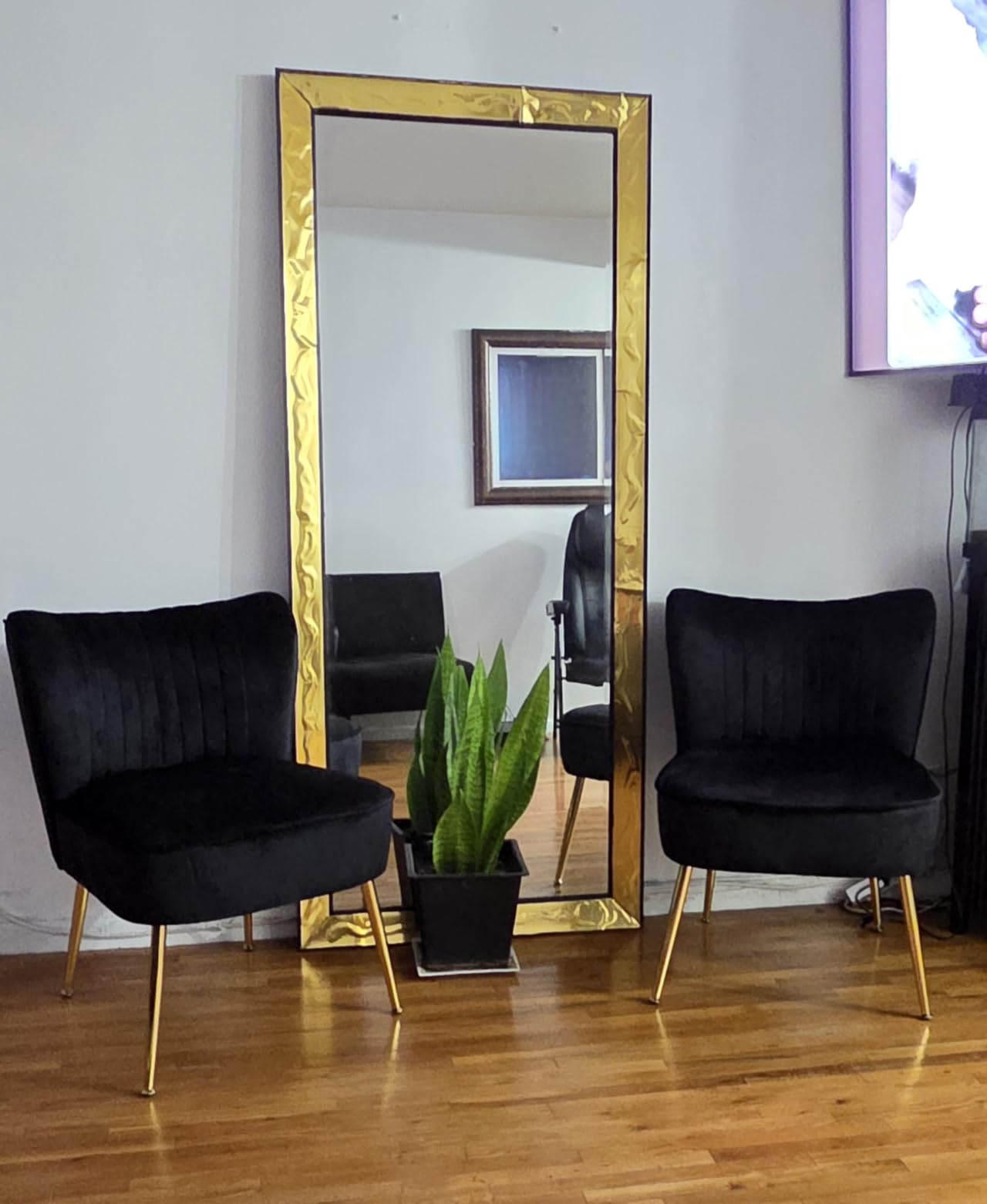 Velvet Accent Chairs Set of 2 Comfy Living Room Chair Armless Slipper Chair Mid Century Side Single Sofa Chair with Golden Legs Wingback for Bedroom Guest Room, Pink customer photo 1
