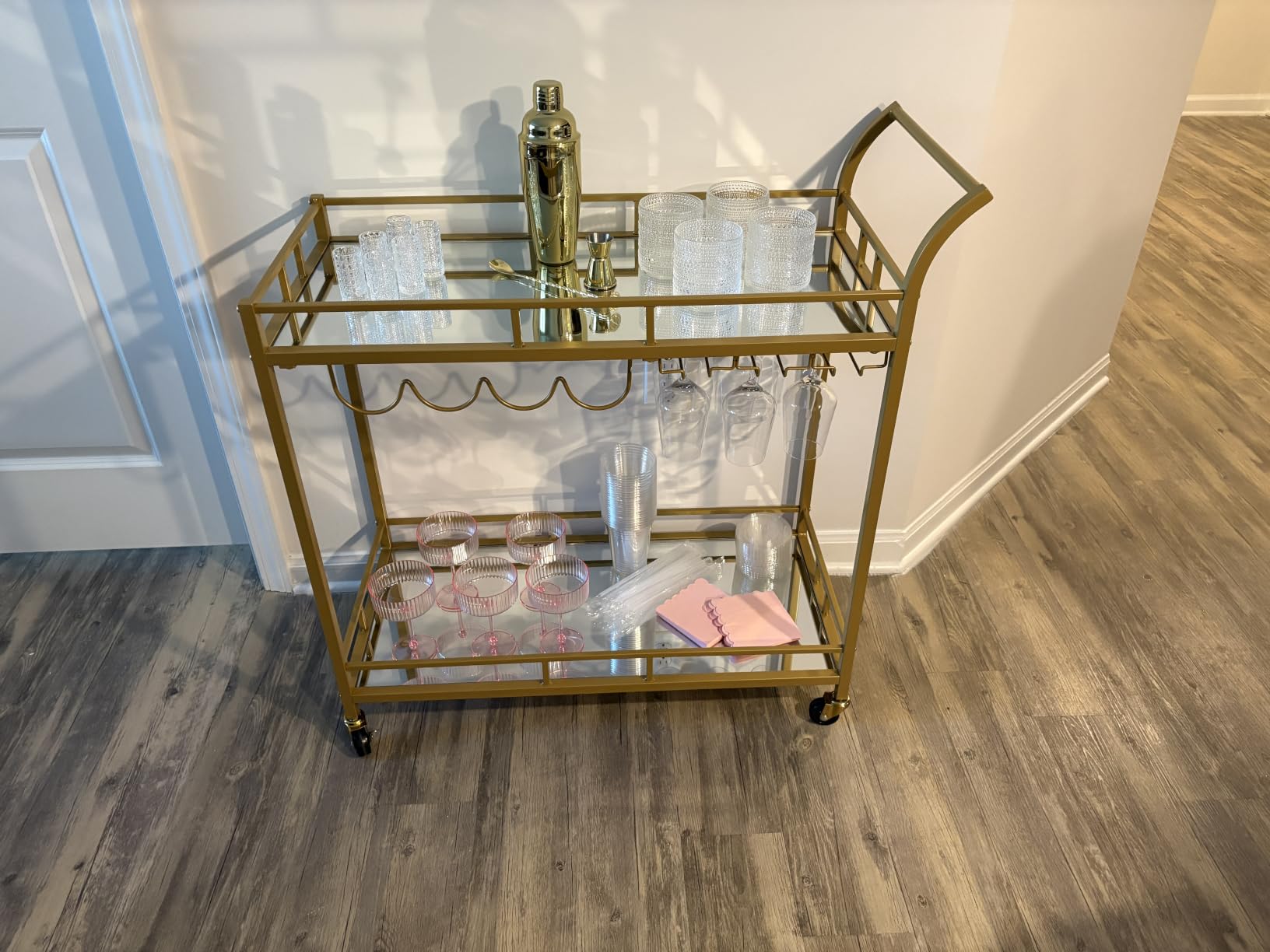VASAGLE Bar Cart with 2 Mirrored Shelves, Wine Holders, Glass Holders customer photo 1