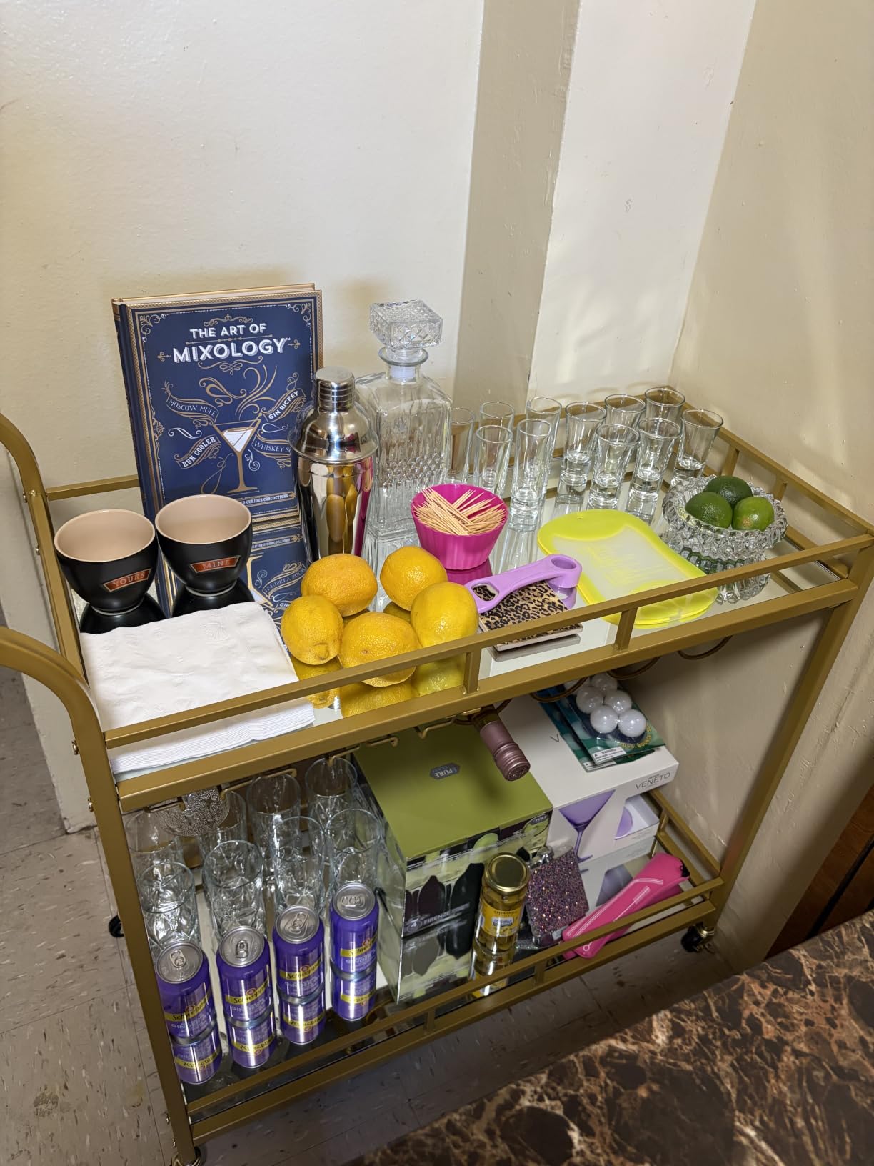 VASAGLE Bar Cart with 2 Mirrored Shelves, Wine Holders, Glass Holders customer photo 2