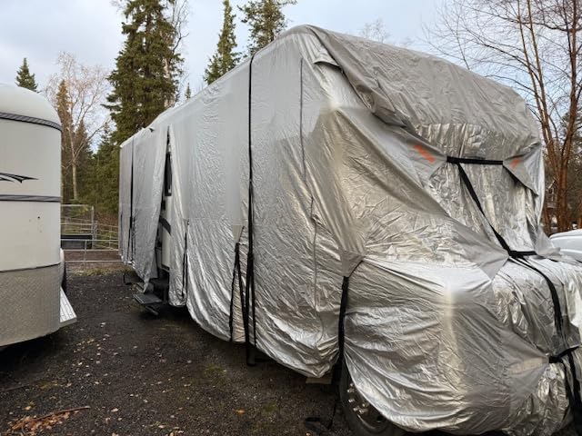 FRUNO Oxford Fabric Travel Trailer Cover RV Cover 27'-30' Waterproof Rip-Resistant Anti-UV Camper Cover for Winter Snow with Jack Cover 4 Tire Covers and Gutter Covers customer photo 2