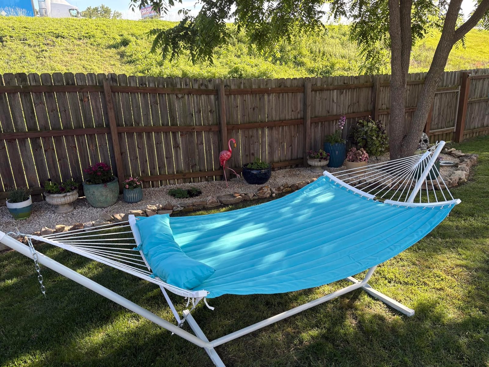SUPERJARE Hammock with Stand, 2 Person Heavy Duty Hammock with Padded Cotton, Detachable Pillow & Strong Curved-Bar & Portable Carrying Bag, Perfect for Outdoor & Indoor - Dark Cyan customer photo 1
