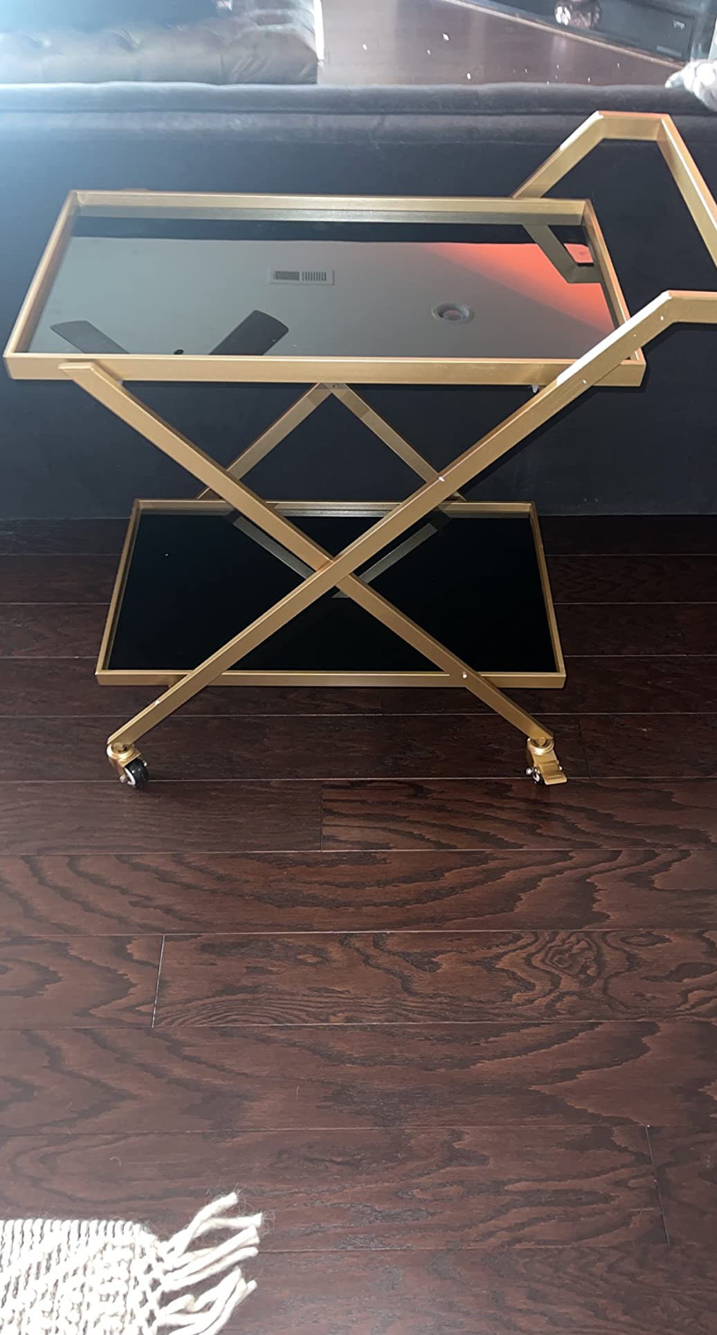 Crofy Gold Finish Bar Cart on Wheels, No-Tool Assembly 2-Tier Serving Cart with Black Tempered Glass Shelves & Locking Casters - Mobile Snack/Drink Cart for Home Bar, Kitchen, Parties customer photo 2