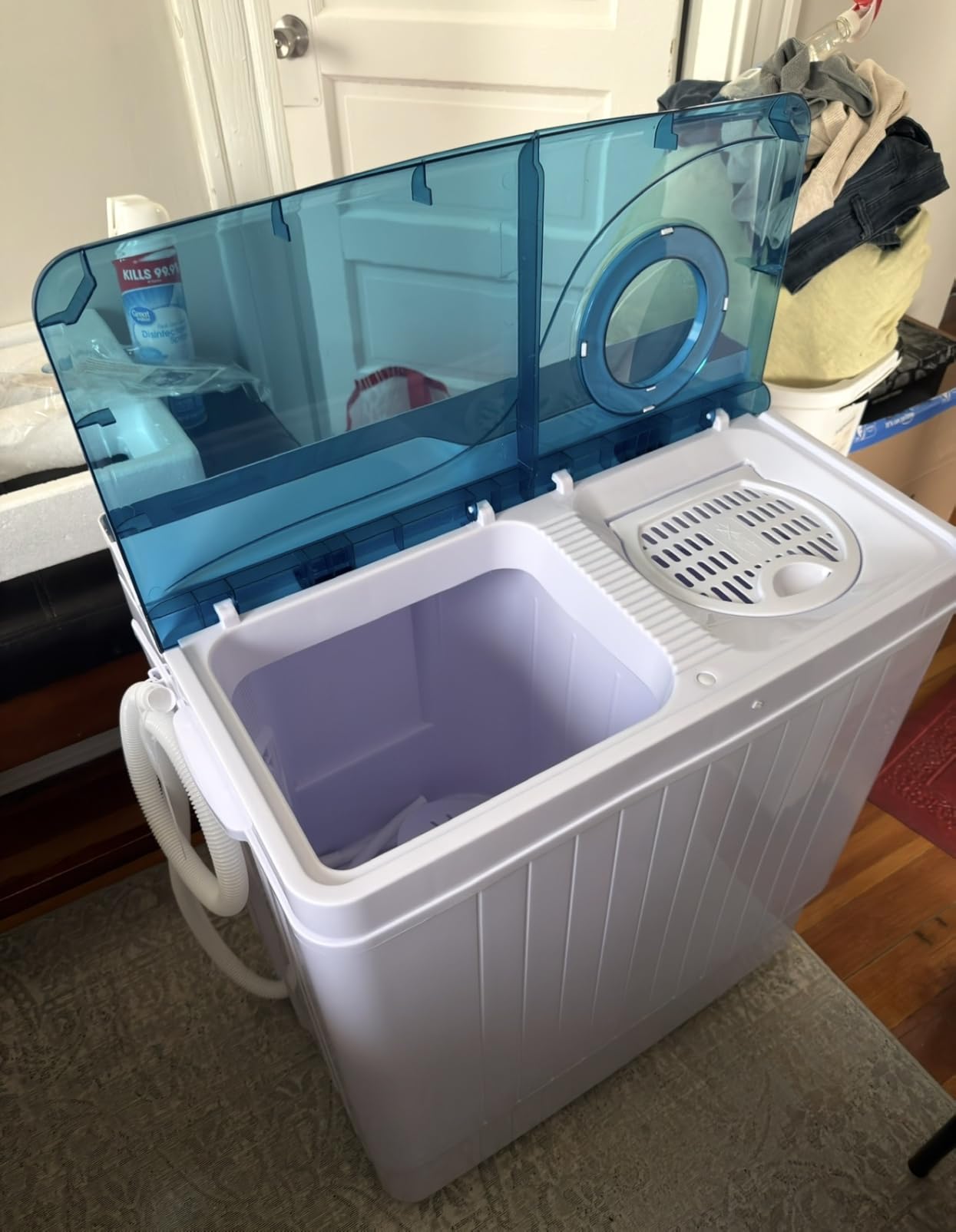 COSTWAY Portable Washing Machine, Twin Tub 26 Lbs Capacity, 18 Lbs Washer and 8 Lbs Spinner, Compact Washer with Control Knobs, Timer Function, Drain Pump, Laundry washer for Apartment RV, Blue customer photo 1