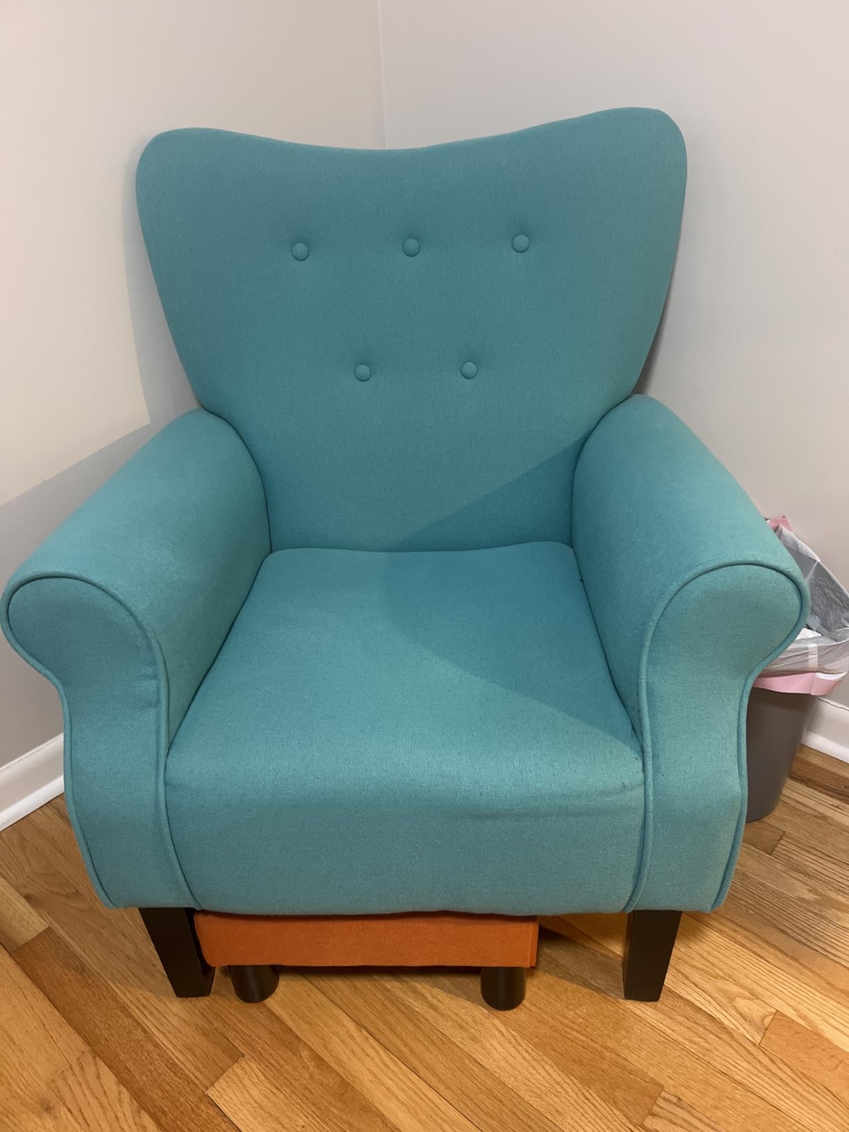 YOLENY Modern Accent Chair,High Back Armchair,Upholstered Fabric Button Single Sofa with Wooden Legs for Living Room,Bedroom,Blue Leaves customer photo 1