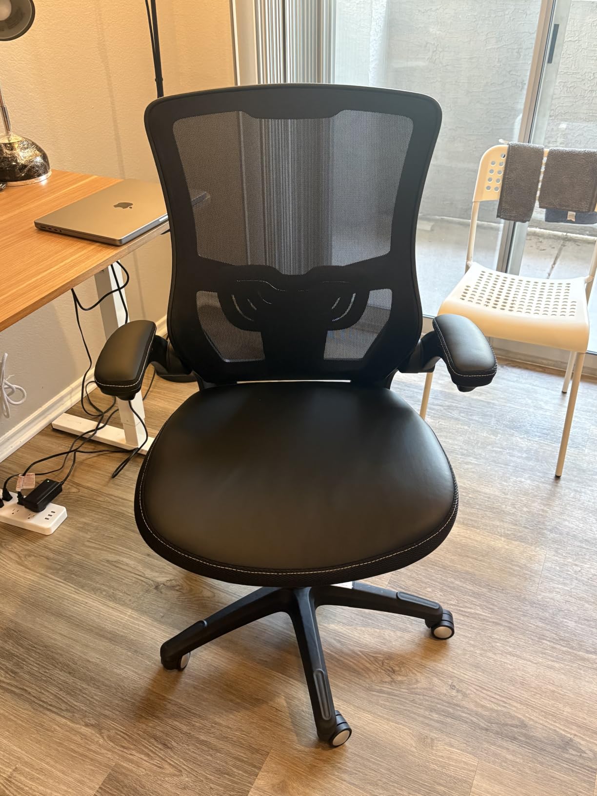 Office Chair Ergonomic Desk Chair, Computer PU Leather Home Office Chair, Swivel Mesh Back Adjustable Lumbar Support Flip-up Arms Executive Task Chair customer photo 1