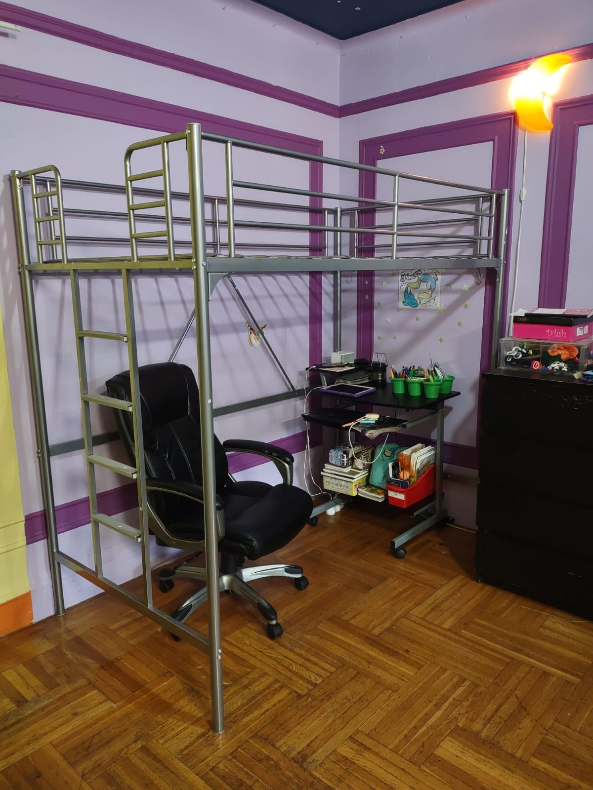 VINGLI 71 Inches Tall Loft Bed Twin Size with Flat Ladder Rung for Kids Teens Adults Heavy Duty Metal Single Bunk Bed Loft with Safety Guard Rails for Small Space, Black customer photo 1