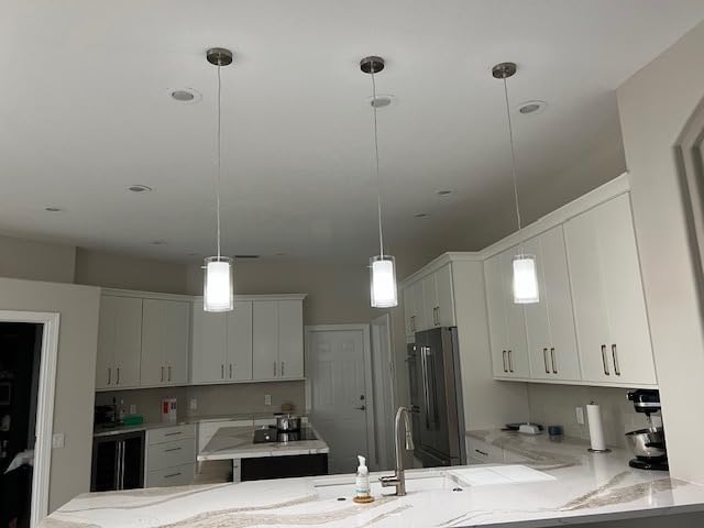 AKEZON Pendant Lights Kitchen Island 2 Pack, Brushed Nickel, Adjust Height customer photo 2