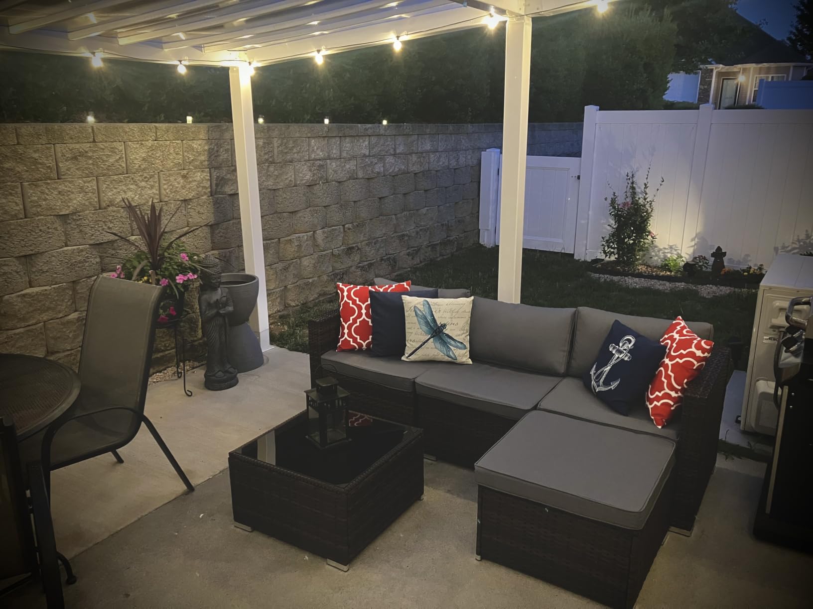 Aiho 5 Pieces Patio Furniture Set All-Weather Outdoor Wicker Sectional Patio Furniture with Cushion and Glass Table (Grey) customer photo 1