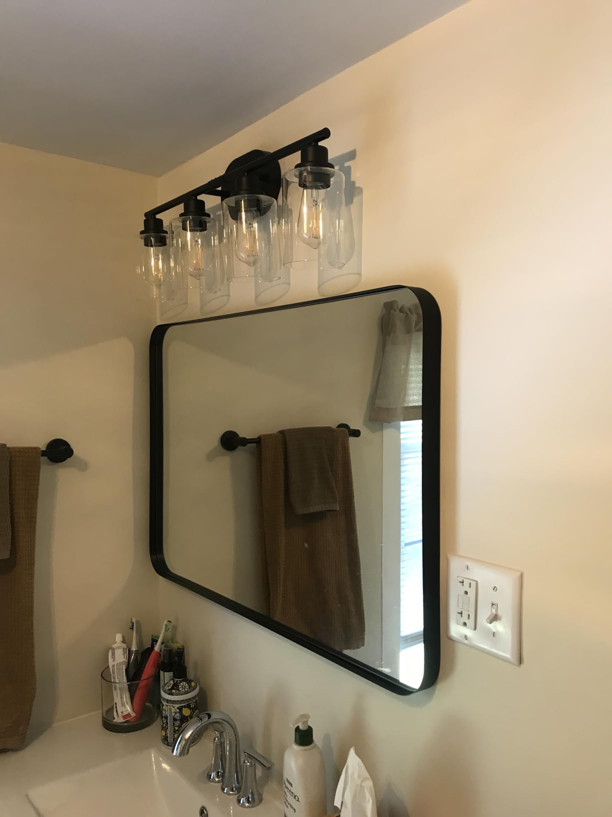 Unicozin Modern Bathroom Light Fixtures, 3 Light Vanity Lights, Black Wall Lamp with Clear Glass for Bathroom, Mirror, Living Room, Bedroom, Hallway, E26 Base customer photo 1