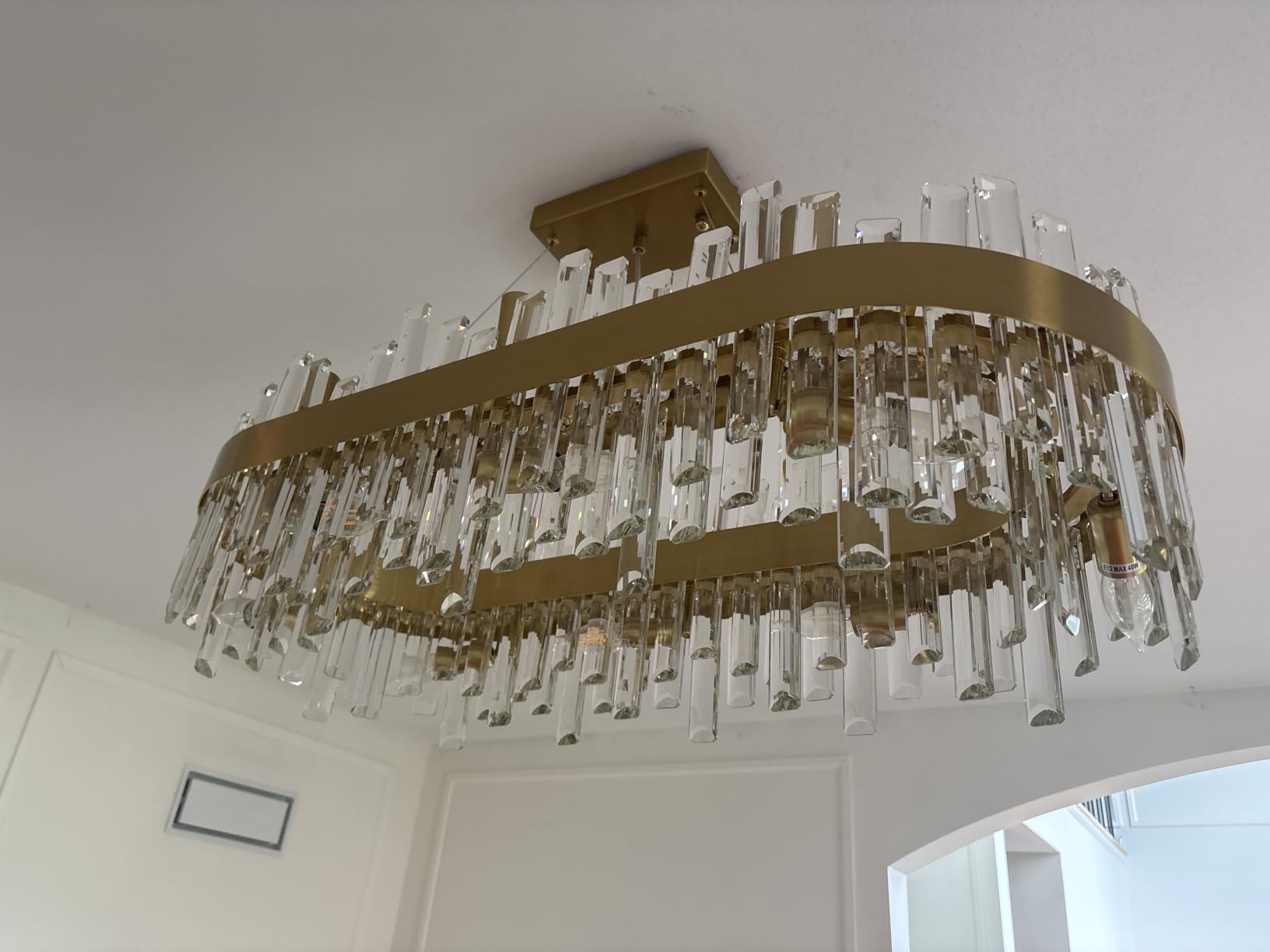Siljoy 35.4'' Rectangular Brushed Gold Crystal Chandelier for Dining Room customer photo 2